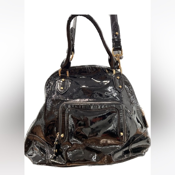 Cole Haan Handbags - Cole Haan black patent leather large bowler bag shoulder bag satchel